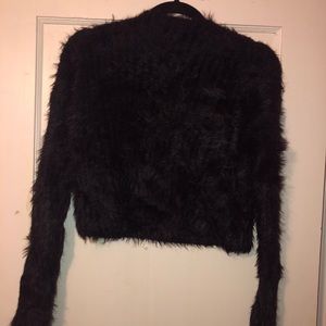 fuzzy black cropped sweater